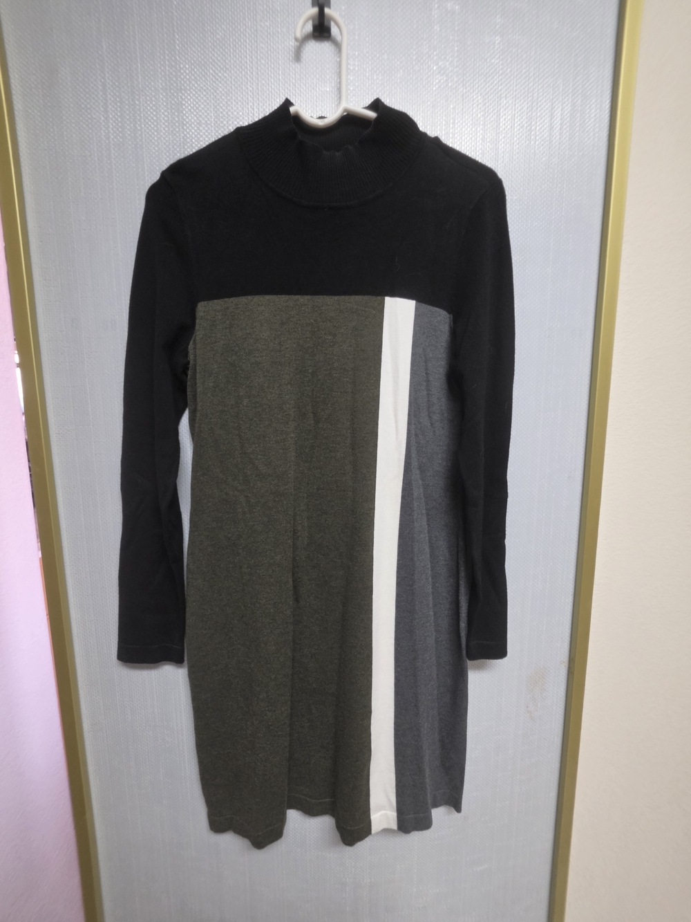 INC International Concepts Black Olive Gray Stripe Knit Dress